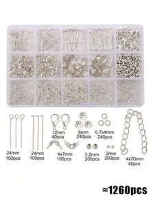 1260 piezas Juego de accesorios de metal, que incluye cuentas espaciadoras, broches de langosta, anillas de salto, para hacer pulseras, collares, aretes, ganchos para orejas, herramientas para hacer cuentas DIY - Multicolor - Ver 11
