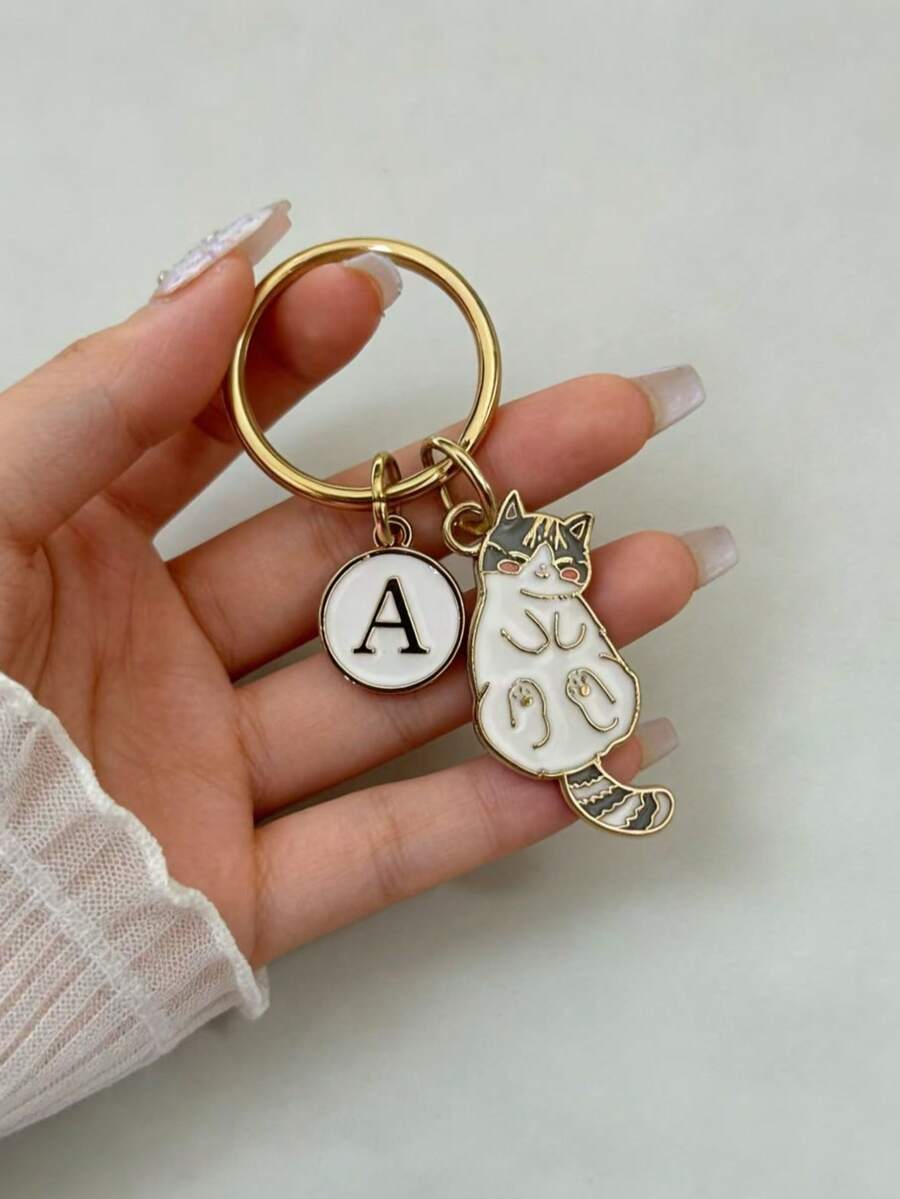 Cat Keychain, Personalized Gift For Boys, Animal Keychain, Gift For Animal Lovers, Back To School Gift Gifts For Mother, Father, Graduation, And Teacher - White Cat - View 1