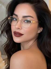 1 Pair Women's Metal Retro Half-Frame Oval Classic Aviator Double Bridge Casual Daily High-End Commute, Streetwear Unisex Style Clear Lens Glasses, Suitable For Back To School, Street Photography, Dating, Reading, Can Be Fitted With Prescription - Multicolor - View 13