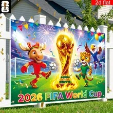 Tapisserie murale décorative WM 2D plate, bannière plate 2D, 1 pièce, bannière de fond de fête USA-Canada-Mexique 2026, bannière de garage de football, grande impression de trophée et de mascotte pour décoration extérieure, convient pour les fêtes de supporters et les décorations de fête de football ainsi que pour la décoration de la maison, 2D plate. - z1 - Voir 11