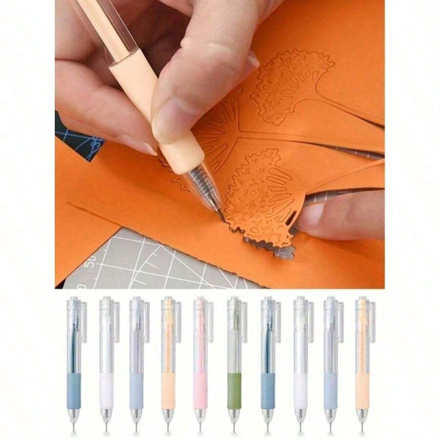 Retractable Utility Knife Pen - Heavy Duty Metal Head Handcraft Cutting Tool With Anti-Slip Silicone Grip, Muted Color Tones - Button-Style Blade, Muted Color Push-Type Pen Knife, Retractable Paper Knife Pen With Ceramic Blade - Hobby Knife - Multicolor - View 1