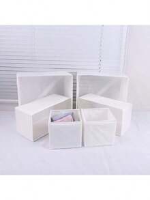 1/3/6pcs Foldable Storage Boxes For Clothes Pants Socks Underwear Cosmetics Accessories Bedroom Closet Organizer Container Set Fabric Cube Bins Stackable Drawer Dividers Home Organization Solutions - White - View 5