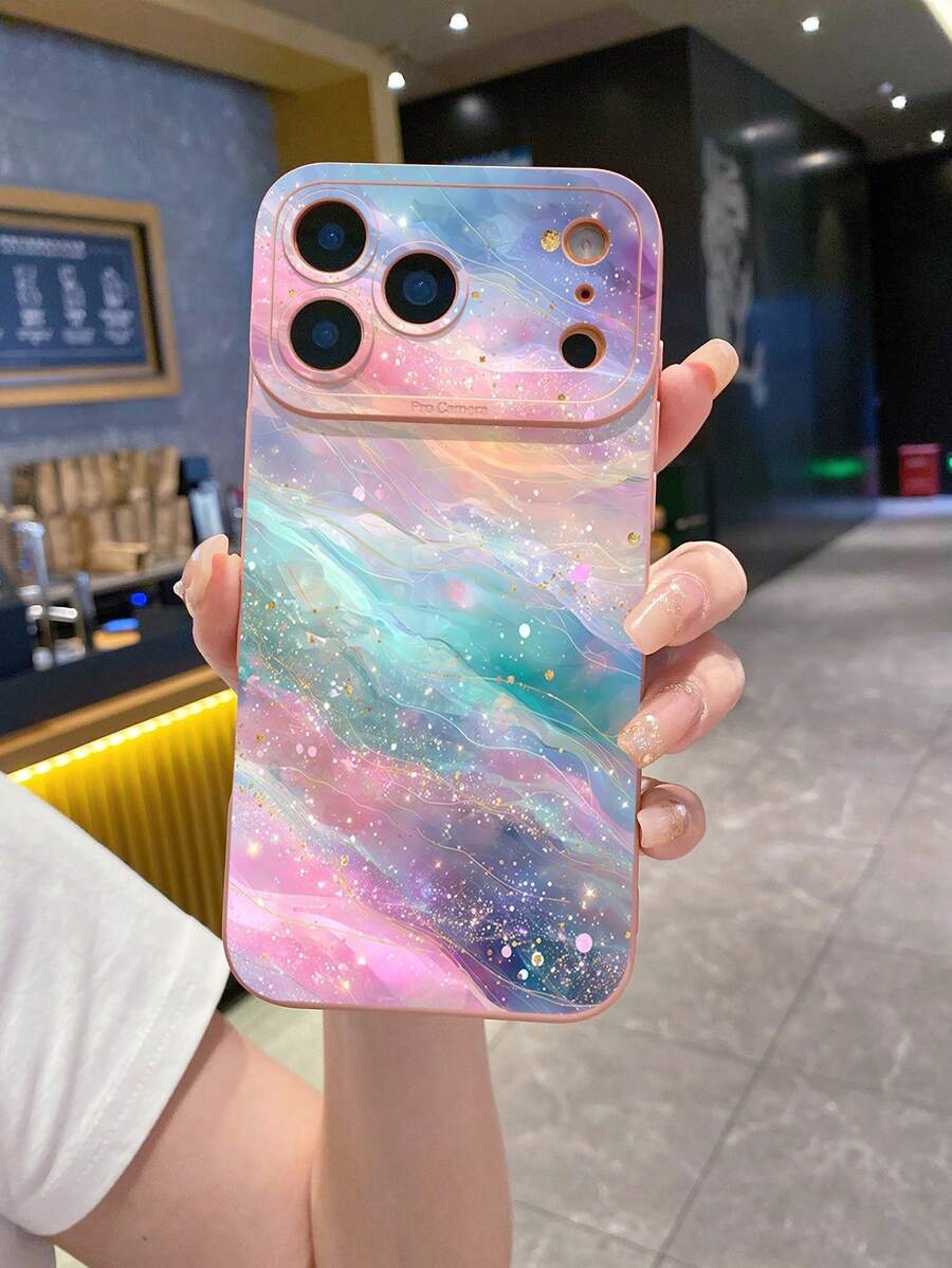 1 pieza Funda de teléfono a prueba de golpes con patrón de ola de agua compatible con Apple/Galaxy - Rosa - Ver 1