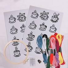 Bộ dụng cụ thêu hình cốc cà phê dễ thương - Miếng dán hỗ trợ thêu tan trong nước - Kim thêu và dụng cụ bảo vệ ngón tay - Phụ kiện may mặc thủ công - Vật tư thêu - Tấm ổn định thêu tan trong nước - Họa tiết cà phê - Xem 2