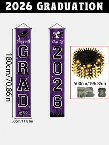 2 paquetes / Decoración de iluminación de pancarta de graduación 2026 "Felicitaciones" Letrero de porche de graduación Suministros para fiestas con luces LED "Estoy orgulloso de ti" Decoración colgante iluminada para puerta de uso interior y exterior - Multicolor 1 - Ver 5