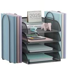 Organizador apilable de 4 niveles para computadora accesorios de computadora de oficina organizador de clasificador de papel para cartas/A4 Office File Folder Holder negro 16.1 x 13.2 x - Negro  Retrato - Ver 8