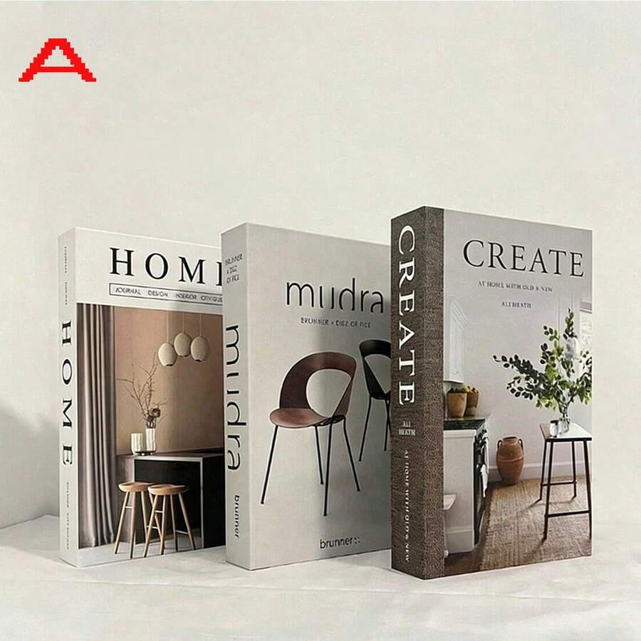 3本折叠仿真书 简约英文ins风生活杂志软皮装饰书 创意仿真书摆件