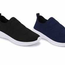 Kit Of 2 Women's Slip-On Sneakers, Comfortable, Lightweight, Casual, Everyday Wear, Black And Burgundy, White Sole - 黑色/海軍藍 - 查看 2