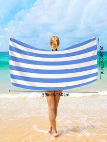 1pc Simple Striped Beach Towel, Extra Large Microfiber Quick Dry Water Absorbent Beach Towel, Anti-Sand Beach Blanket, Suitable For Travel, Swimming Pool, Yoga, Gym, Beach, Holiday Essentials (Single-Sided Printed), Beach Accessories, Pool Float - Large Beach Towels, Microfiber Beach Towel, Round Beach Towel, Striped Beach Towel, Good For The Beach, Dries Fast, Soft Beach Towel, Summer Essential, Cute Beach Towel, Cruise Essentials, Pool Essentials, Vacation Essentials, Camping Essentials, Beach Essentials, Beach Accessories For Women, Beach Towels Oversized - Blue - 查看 9
