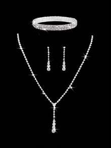 闪亮女士手拿包，新款水钻晚宴包，女士派对包，奢华信封包，新娘婚礼包，配闪亮水钻首饰三件套，适合派对、晚宴、聚会、舞会、婚礼等场合。 - 銀色 - 查看 10