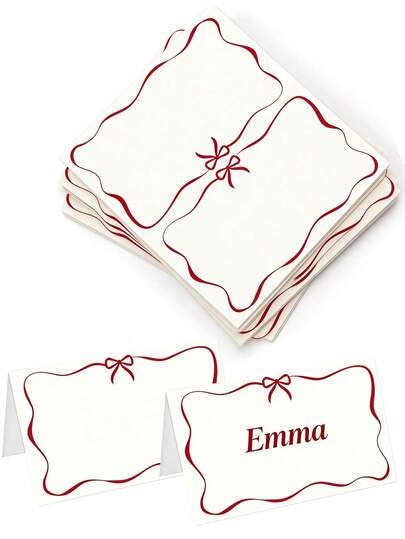 20张红色蝴蝶结波浪边席位卡，空白卡片，适用于感谢卡、节日贺卡、邀请函、手写便条，适用于宴会、婚礼、婴儿派对、生日派对等。