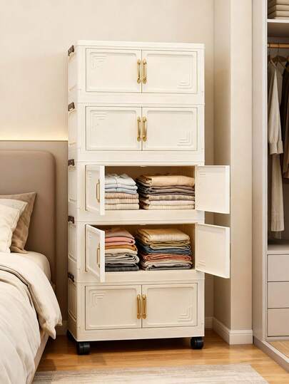 1 Stück 50cm breiter faltbarer Aufbewahrungsschrank, Kleiderschrank, tragbarer Kleiderschrank, Doppeltür-Faltbox, 1-6 Ebenen erhältlich, verstärkter Doppeltürschrank mit Rollen, ohne Montage Zuhause Organizer, Kunststoff-Faltschrank zum Organisieren von Kleidung und Spielsachen