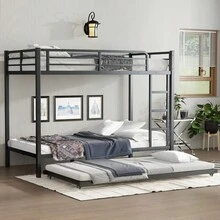 Cama litera de metal Twin XL sobre Queen con cama nido de tamaño individual, negra - Negro + Metal + Twin XL - Ver 2