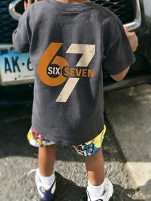 Áo thun ngắn tay cổ tròn in họa tiết phong cách thường ngày cho bé trai, thích hợp mặc mùa hè. - Màu xám đen - Xem 1