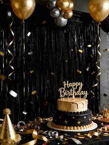 4件套黑色派对背景帘装饰塑料雨帘，金属箔流苏金属线帘，适用于生日派对悬挂横幅、黑色派对用品、周年纪念装饰、婚礼装饰、万圣节派对背景装饰、恐怖派对背景装饰、新娘送礼会装饰、节日派对拍照道具、万圣节快乐活动舞台背景装饰、房间墙面装饰、家居装饰、黑色派对背景装饰、黑色装饰、生日礼物、派对礼品、万圣节毕业装饰 - 黑色 - 查看 4