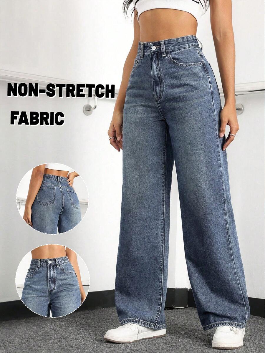 Quần jeans nữ ống đứng phong cách Y2K, cạp cao, màu xanh bạc màu, kiểu dáng retro, rộng rãi, thoải mái. Mẫu quần đa năng, phong cách đường phố mùa xuân. - Rửa tối - Xem 1