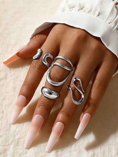 4Pcs Vintage Irregular C-Shape Open Ring Set Women Creative Geometric Finger Knuckle Ring Couple Jewelry Accessories