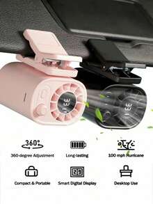Car Clip On Fan With LED Display, Backseat Fan, USB Rechargeable Powerful Multipurpose Cooling Fans, 360° Rotation, 100 Speeds Adjustable, USB Rechargeable, Summer Essentials, Car Accessories, 1400mAh - A - View 2