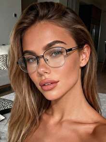 1 Pair Women's Metal Retro Half-Frame Oval Classic Aviator Double Bridge Casual Daily High-End Commute, Streetwear Unisex Style Clear Lens Glasses, Suitable For Back To School, Street Photography, Dating, Reading, Can Be Fitted With Prescription - Multicolor - View 12