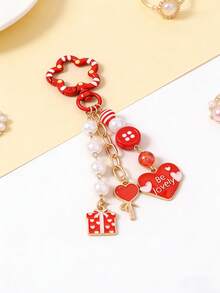 1pc Beaded Lip Keychain, Heart Shaped Keyring Gift Set, Girl Bag Charm - Multicolor - View 5