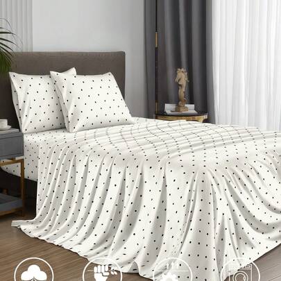 Bộ ga trải giường 4 món họa tiết chấm bi trắng đen, dễ giặt ủi, chất liệu microfiber siêu mềm (1 ga phẳng + 1 ga bọc nệm + 2 vỏ gối), ga bọc nệm dệt kim phù hợp với nệm dày đến 11,8 inch, phong cách khách sạn sang trọng, họa tiết chấm bi cổ điển vượt thời gian, món quà tuyệt vời cho mẹ, bố và bạn bè.