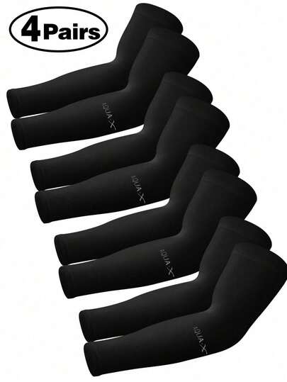 4 chiếc ống tay chống tia UV thoáng khí, unisex - Chất liệu nylon co giãn, thoáng khí, thích hợp cho các hoạt động thể thao ngoài trời và đạp xe, màu xanh dương trơn, có thể giặt, phạm vi làm mát từ -5°C đến +50°C, công nghệ điều chỉnh nhiệt độ, vải ống tay co giãn thoáng khí, mùa hè, lễ hội.