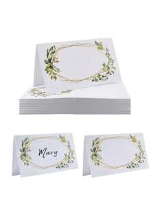50pcs/10pcs Green Leaf & Gold Frame Place Cards - Green Leaf & Gold Frame Design (Blank) Seating Cards, Suitable For Mother's Day, Weddings, Graduation Season, Themed Parties, Birthday Parties, Anniversaries, And Bachelor/Bachelorette Parties. - One Size Fits All - View 1