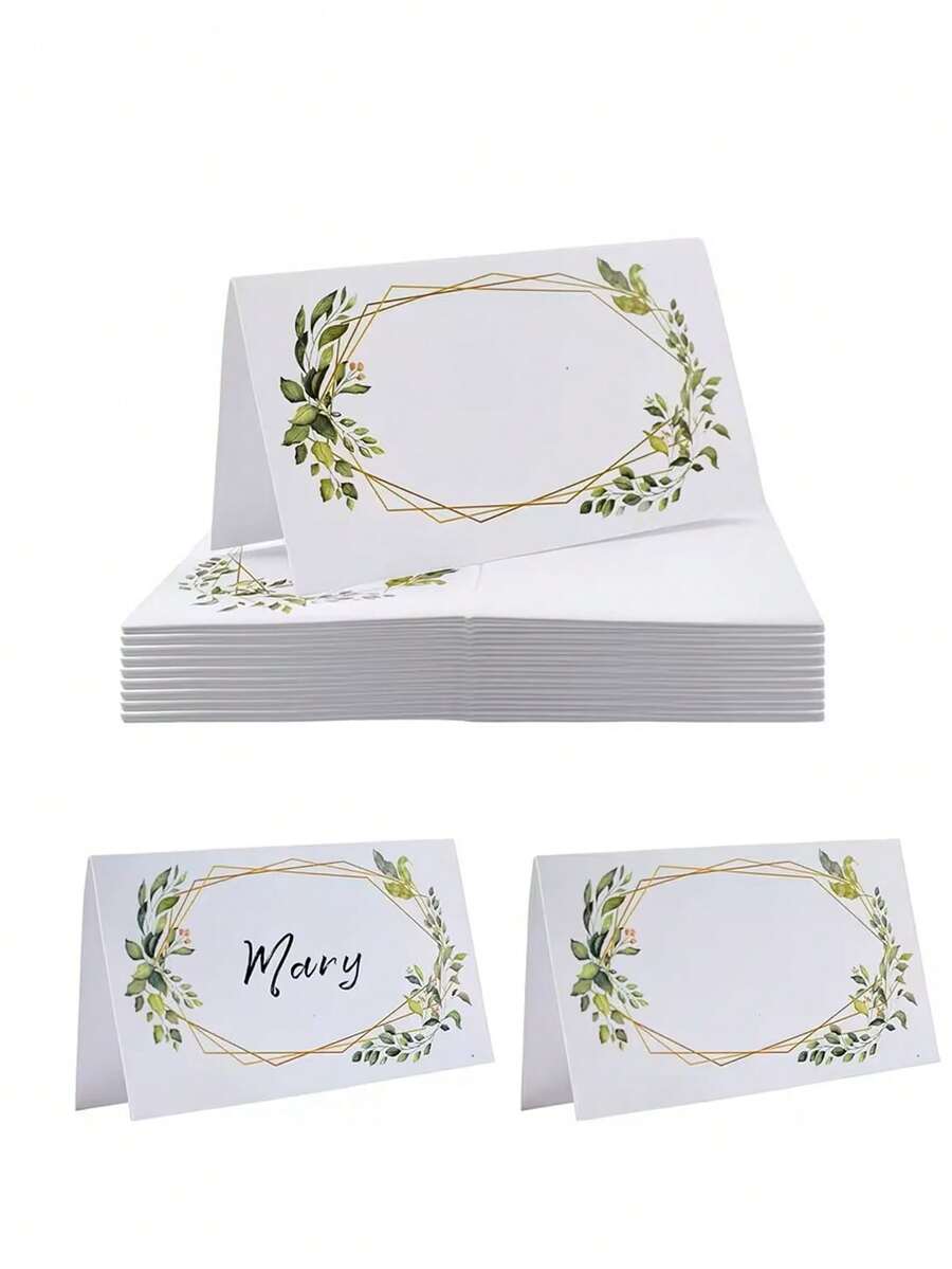 50pcs/10pcs Green Leaf & Gold Frame Place Cards - Green Leaf & Gold Frame Design (Blank) Seating Cards, Suitable For Mother's Day, Weddings, Graduation Season, Themed Parties, Birthday Parties, Anniversaries, And Bachelor/Bachelorette Parties. - One Size Fits All - View 1