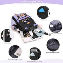 Zootopia Women's Backpack - Student Version - Korean Style - Large Capacity - Suitable For All Ages - Elegant And Lightweight - Travel Backpack - Commuting Fashionable Backpack - Cute Double-Shoulder Backpack - 17 Inches - Purple - View 4