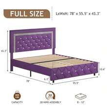 Upholstered Bed Frame, Modern Platform Bed Frame With Headboard And Footboard, No Boxing Spring Needed, Easy Assembly, Black// Pink/ Purple/ White/ Beige / Green, Twin/ Full// King - 紫色 - 查看 9