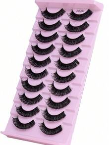 10 Pairs D-Curl Voluminous Russian False Eyelashes, 3D Faux Mink Lashes, Reusable, Fluffy Natural Look, Eyelash Extension - Black - View 8