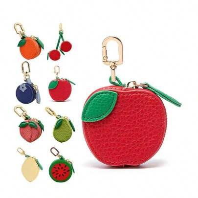 便携式水果造型零钱包，收纳袋，可爱草莓PU皮革，吊坠，迷你拉链耳机包，钥匙扣吊坠，钱包零钱包，户外耳机包