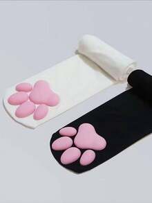 Vớ dài đến đùi cho nữ, vớ Harajuku, vớ dài nội y họa tiết móng vuốt mèo 3D, vớ dài đến đùi, vớ nén gợi cảm. - màu đen - Xem 2