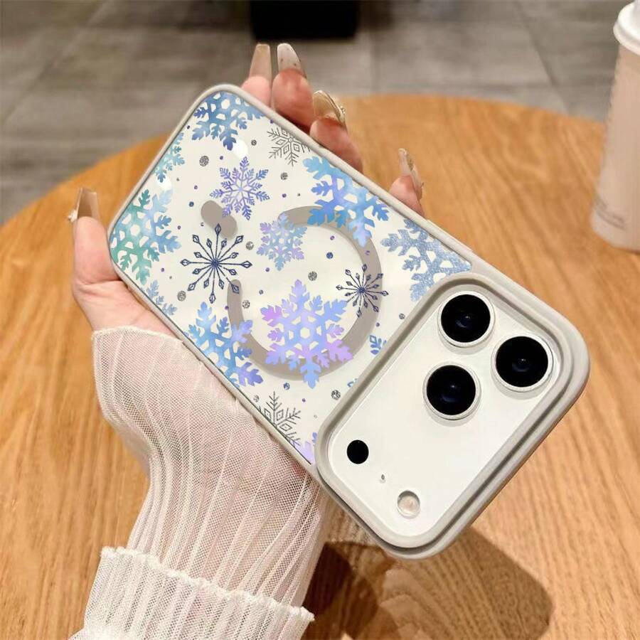 Phone Case - Magnetic Case With A Glittery Snowflake Design, Designed For Various Models, Including The Latest Pro And Plus Versions. This Full-Coverage Protective Case With A Cartoon Design Is Both Practical And Stylish. - 灰色 - 查看 1