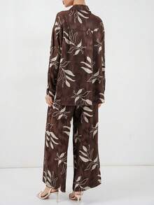 Women's Full Print Long Sleeve Single-Breasted Jacket And Pants Casual Suit - Coffee Brown - View 5