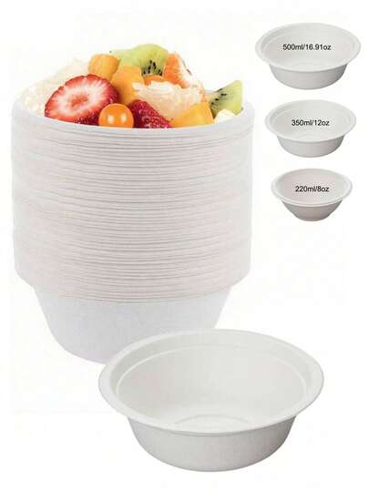 Compostable White Paper Bowls, Suitable For Parties, Salads, Desserts And More