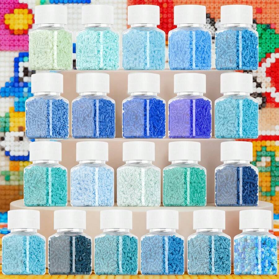 1100pcs/Set Blue Series Refill Melty Beads, DIY Pendant Decoration Keychain Bag Charm, Craft Making Material, Birthday, Graduation, Valentine's Day, Party Gift, 2.6mm Assorted Color Melty Beads Refill - 2.6mm Puzzle Beads - View 1