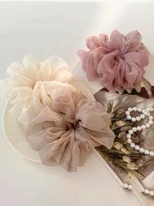 5件組大號歐根紗髮圈，優雅花苞網紗髮帶，髮飾配件 - 彩色 - 查看 3