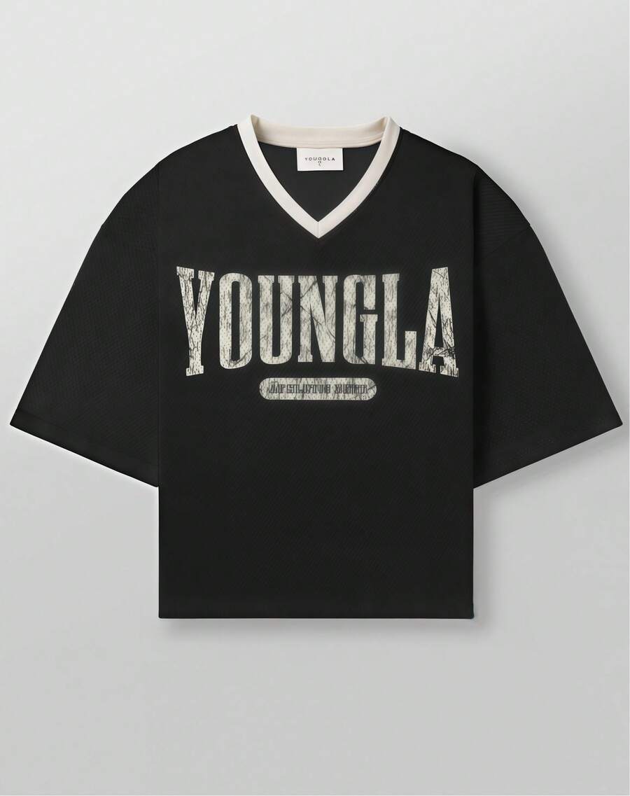 Men's YLA Fashion Brand Short-Sleeved Shirt, Quick-Drying And Breathable Large Mesh Printed Short-Sleeved Top - Black - View 1