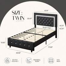 Upholstered Bed Frame, Modern Platform Bed Frame With Headboard And Footboard, No Boxing Spring Needed, Easy Assembly, Black// Pink/ Purple/ White/ Beige / Green, Twin/ Full// King - 黑色 - 查看 8