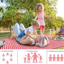 Manta de PícnicManta de Picnic Impermeable y Resistente a La Arena Manta de Playa Mantas plegables al aire libre para viajes de fiesta de campamento familiar Cuadros rojos y blancos 200X200CM - Cuadros rojos y blancos - Ver 3