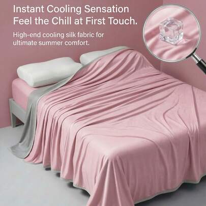 1pc Solid Color Cooling Blanket, Minimalist & Fashionable / Made Of Cooling Fiber Fabric / Reinforced Edging / Provides Cool & Comfortable Experience For Those Feeling Hot; Machine Washable, Lightweight & Portable; Suitable For Bedroom, Office, Living Room, Sofa And Outdoor; Ideal For 22-32°C Hot Weather, Suitable For All Ages; Best Used In Air-Conditioned Rooms.
