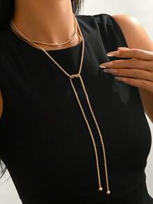 1pc Bohemian Corn Chain Long Multilayer Adjustable Y-Shaped Necklace, Suitable For Daily, Vacation, Party, Multifunctional Women Jewelry - Yellow Gold - View 3