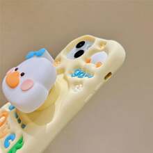 Ốp lưng điện thoại hình vịt con màu vàng chanh hoạt hình dễ thương có chân đế tích hợp, tương thích với Apple 14/11 Pro/16 Plus/17 Pro Max, ốp bảo vệ silicon chống sốc 3D toàn diện, dành cho nữ. - Vịt trên giá đỡ - Xem 10