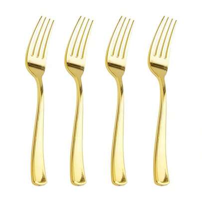 150/100/75/50/25/10pcs Gold Plated Cutlery Set, Suitable For Cakes, Salads, Pasta, Desserts, Appetizers, Ideal For Birthday, Wedding, Party, Family Gathering, Team Building, Outdoor BBQ, Camping, Banquet, Mother's Day, Christmas And Other Occasions. The Set Includes A Full Set Of Cutlery, Forks And Kitchen Utensils