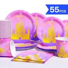 Princess Castle Disposable Plate, Napkin, Cup Set, Plates, Napkins And Cups Party Supplies, Serves 10 Guests, Disposable Paper Plates Party Tableware Suitable For Birthday, Wedding, Party, Family Picnic - View 1