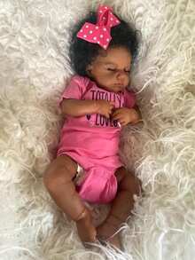 Rebirth Doll 3D High Color Black Skin Curled Hair Girl 20 Inch Vinyl Body Baby Doll Accessories Pink Clothes Set Suitable For Children Over 3 Years Old - Multicolor - View 5