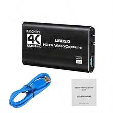 4K 高畫質電視影片擷取卡，支援 1080P 60 幀率，USB 3.0 介面，免驅動即插即用，適用於遊戲、直播、會議、行動錄影設備及串流影片電子設備 - 黑色 - 查看 10