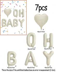 Dây trang trí gồm 7 quả bóng bay chữ "OH BABY" màu hồng, trắng, xanh dương, kem kích thước 16 inch, và một quả bóng bay hình trái tim kích thước 18 inch, thích hợp cho tiệc mừng em bé chào đời, lễ rửa tội, tiệc tiết lộ giới tính. - Nhiều màu - Xem 9