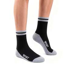 5 Pairs Men's Solid Color Mid-Calf Socks, Comfortable Breathable Soft Short Socks, Work Socks, Black & White - Black and White - View 7